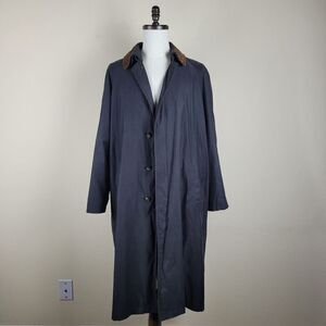 Ralph Lauren Coat Men 42R Black Long Trench Leather Trim Classic Removable Liner